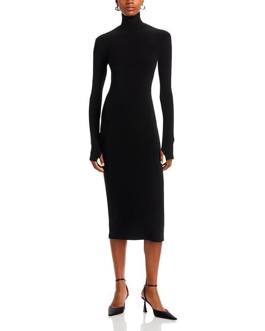 norma kamali belted turtleneck midi dress Belted turtleneck midi dress in black - Norma Kamali