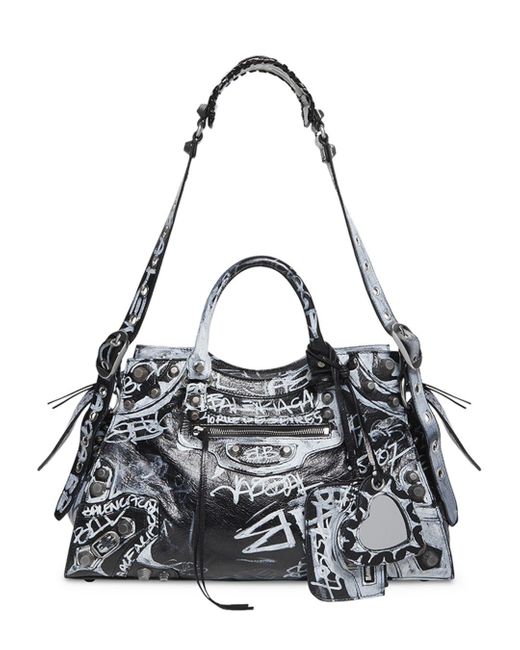 Balenciaga Leather Neo Cagole City Graffiti Handbag in Black Lyst