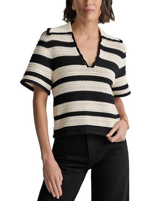 St. John Black Pointelle Stripe Sweater