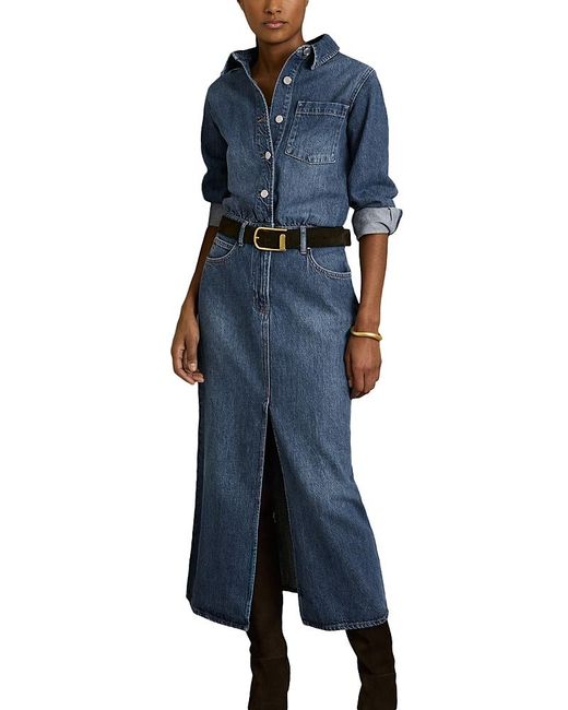 【海外限定】REISSワンピース☆Petite Terra Denim Midi Dress, Reiss Petite Terra Denim Midi Dress in Blue | Lyst