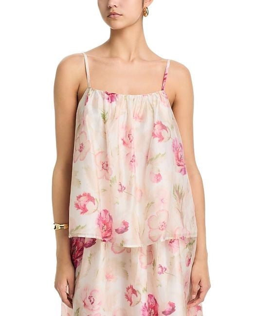 Aqua Pink Rose Flounce Top
