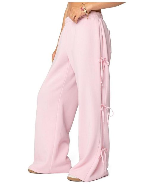 Edikted Pink Claudette Baggy Ribbon Sweatpants