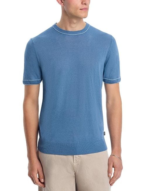 Boss Blue Linen Blend Crewneck Sweater for men