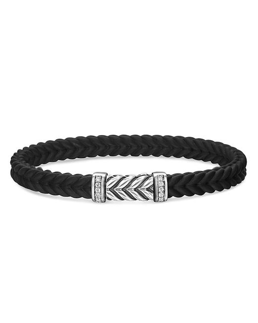 David Yurman Black Sterling Chevron Diamond Woven Rubber Bracelet for men