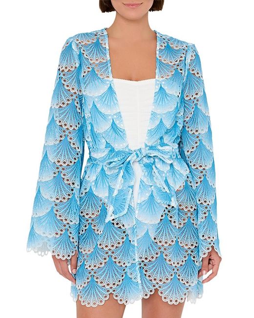 MILLY Women's Blue Jessie Bubble Wave Lace Swim Cover Up