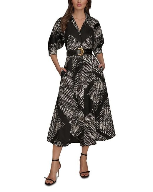 Donna Karan Black Belted Midi Shirt Dress