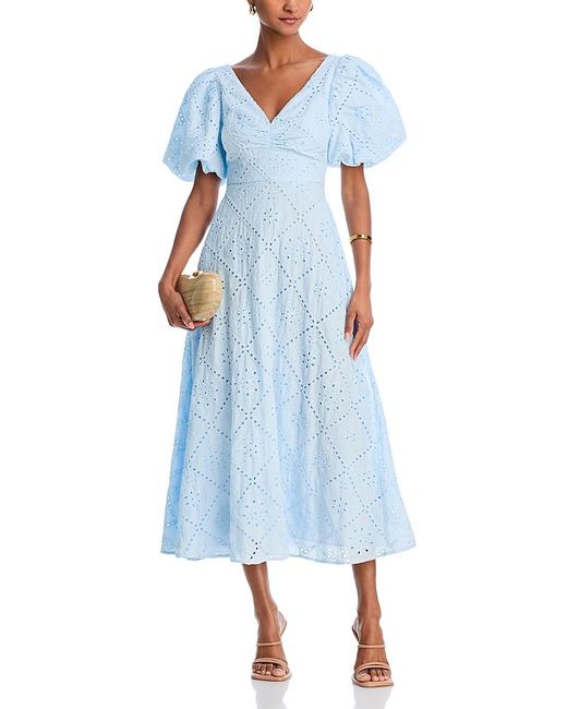 Analogie Eyelet Dress Three Quarter Sleeve - Light Blue main image 0