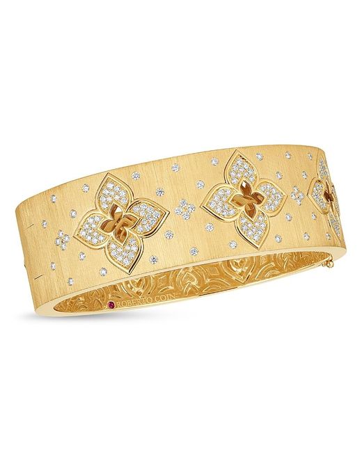 Roberto Coin Metallic 18K Venetian Princess Diamond Flower Satin Bangle Bracelet