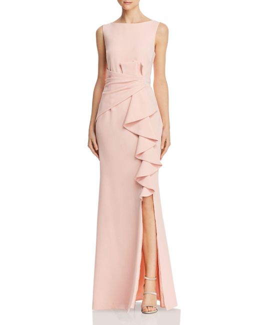 eliza j ruffle front gown navy