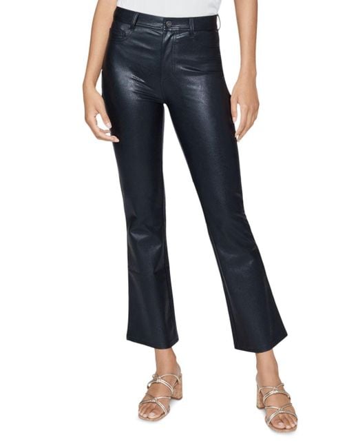 PAIGE Claudine Faux Leather Ankle Flare Jeans In Black | Lyst