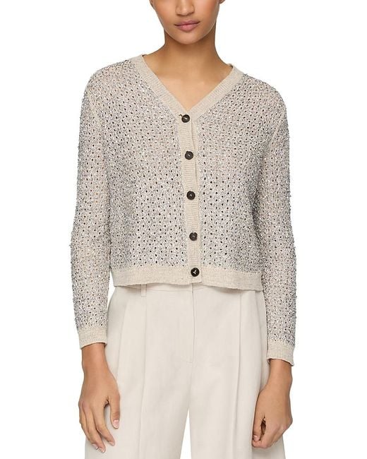 Lafayette 148 New York Gray Button Front Foil Cardigan