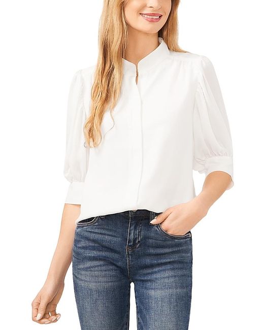 Cece White Collared Button Down Blouse