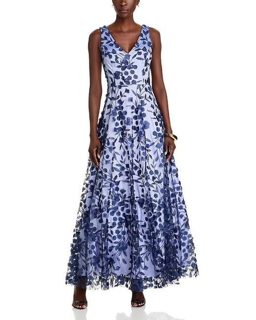 Eliza J Blue Embroidered 3D Applique Gown