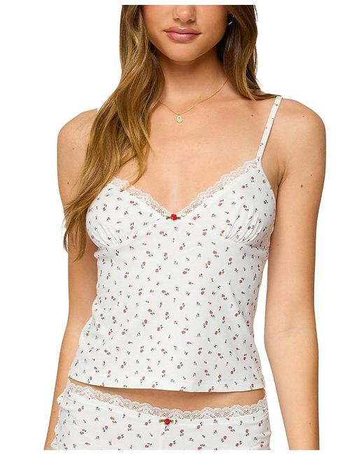 Edikted White Viola Floral Lacey Tank Top