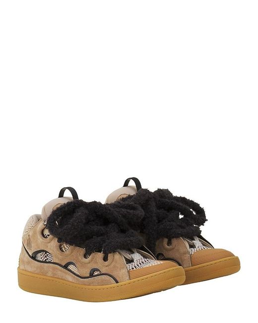 Lanvin Black Curb Suede Sneakers With Mesh Laces