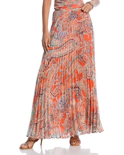 L'Agence Red Torin Pleated Maxi Skirt