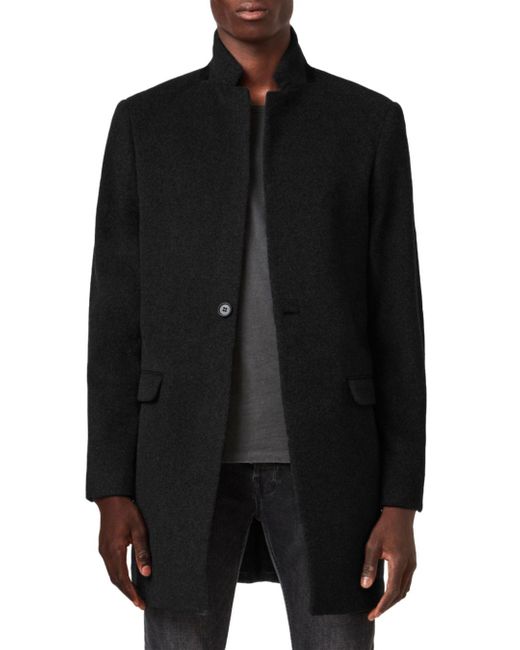 AllSaints Manor Wool Coat in Black for Men | Lyst