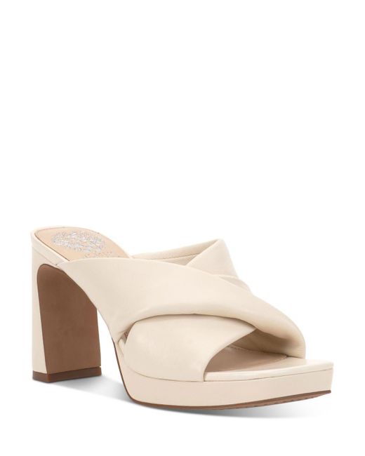 Vince Camuto Leather Elmindi Square Toe Crossover High Heel Sandals in White | Lyst
