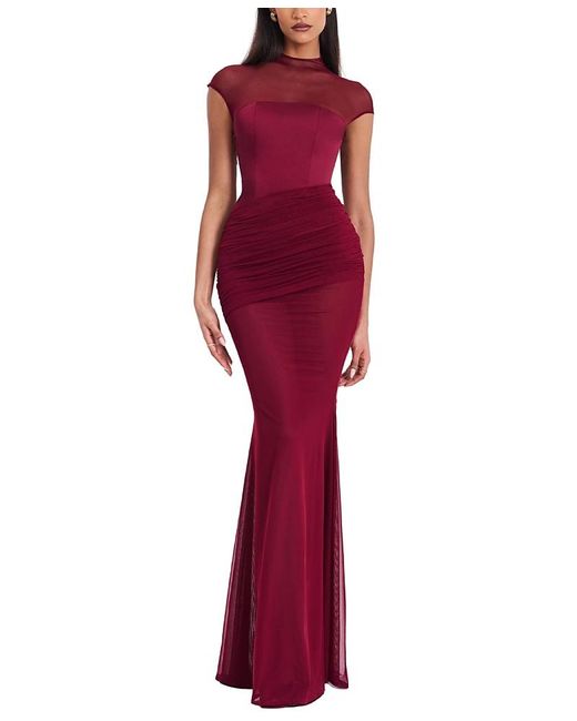 Miss Circle Women's Red Fabienne Mesh Cap Sleeve Mermaid Gown