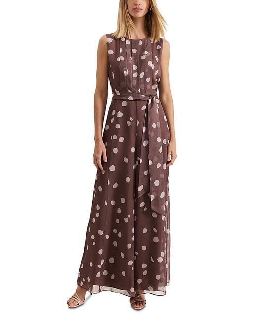 Phase Eight Brown Maxine Chiffon Dot Print Jumpsuit