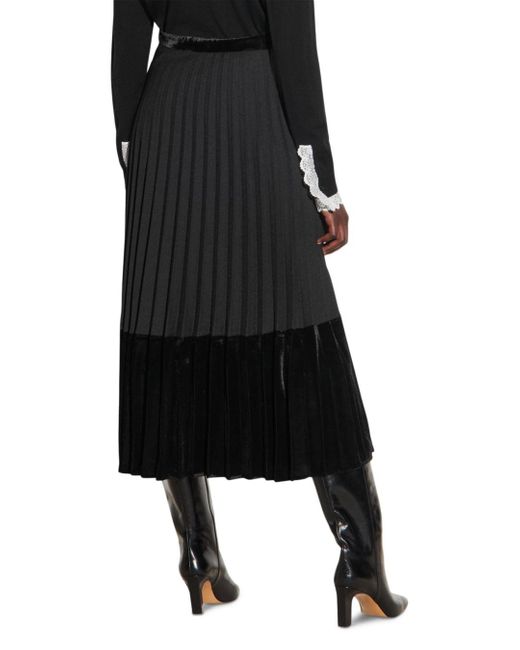 black velvet pleated midi skirt