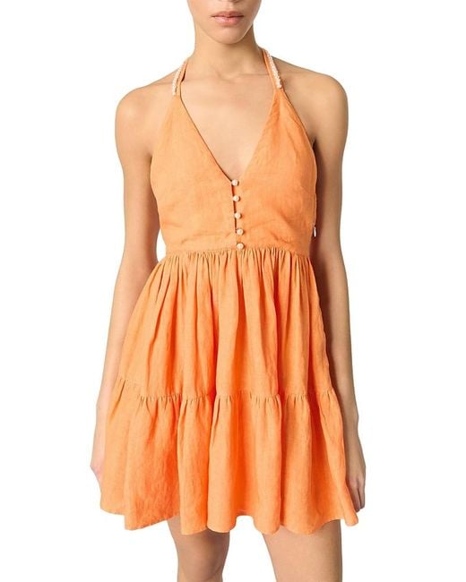 Maje Orange Short Linen Dress