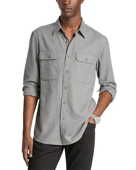 Michael Kors Gray Button Front Flannel Shirt for men