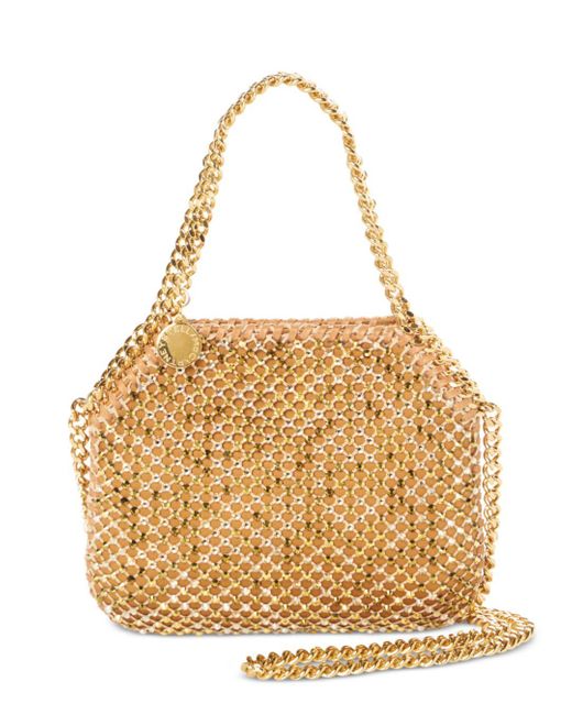 Stella McCartney Satin Falabella Mini Crystal Mesh Shoulder Bag in Gold ...