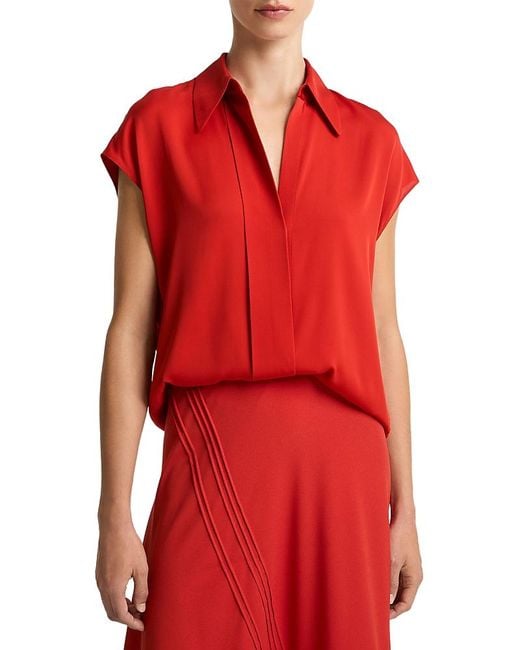 Vince Red Button Front Cap Sleeve Top