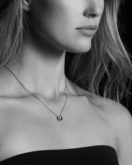 Chatelaine® Pavé Bezel Pendant Necklace in 18K White Gold with Tanzanite  and Diamonds, 9mm | David Yurman