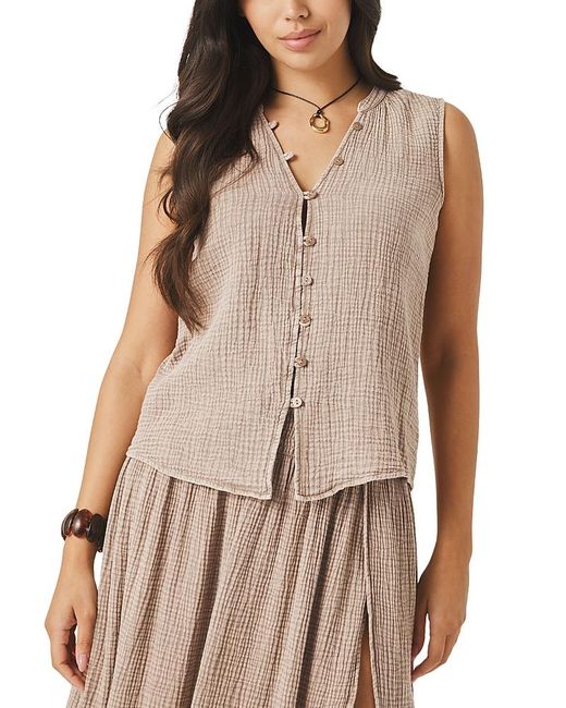 Splendid Brown Ava Gauze Button Front Tank