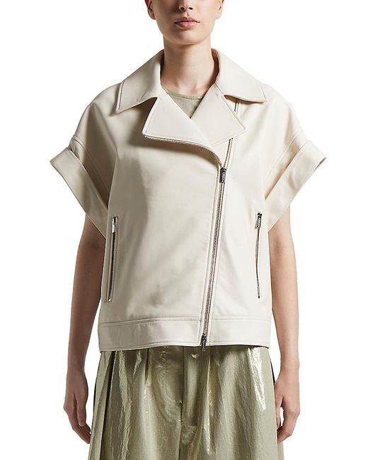 Peserico Multicolor Leather Short Sleeve Biker Jacket