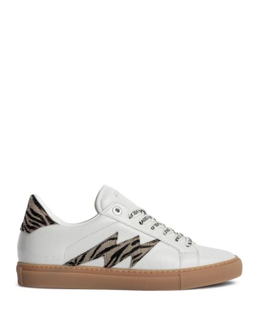 Zadig & Voltaire Zv1747 Zebra Print Calf Hair Accent Sneakers in White