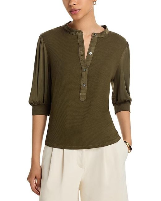Bella Dahl Green Mixed Media Top