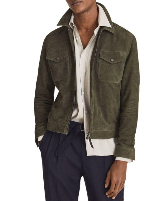 Reiss Pike Suede Trucker Jacket In Green For Men Lyst 