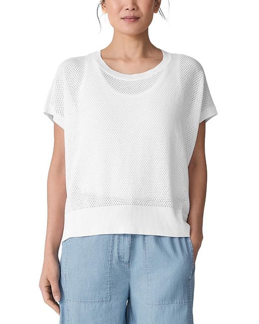 Eileen Fisher White Linen & Cotton Crewneck Boxy Top