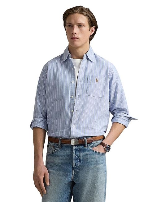 Polo Ralph Lauren Classic Fit Striped Oxford Shirt in Blue for Men | Lyst