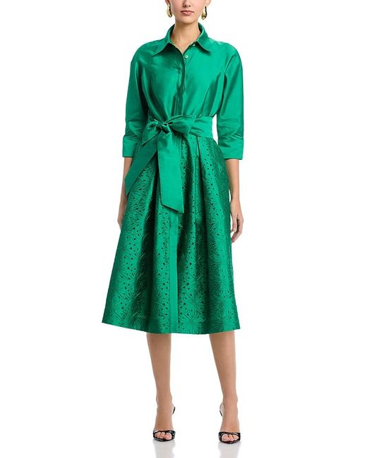 teri jon green dress Teri Jon Metallic Jacquard Floral One Shoulder Gown Size 16 main image 0