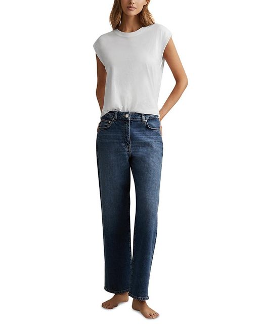 Reiss Blue Petites Selin Mid Rise Straight Jeans