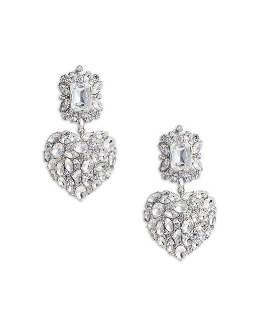 Self-Portrait Metallic Crystal Heart Tiered Drop Earrings