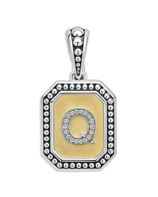 Lagos Metallic Signature Caviar Sterling & 18K Octagon Diamond A Initial Charm, 0.05 Tcw