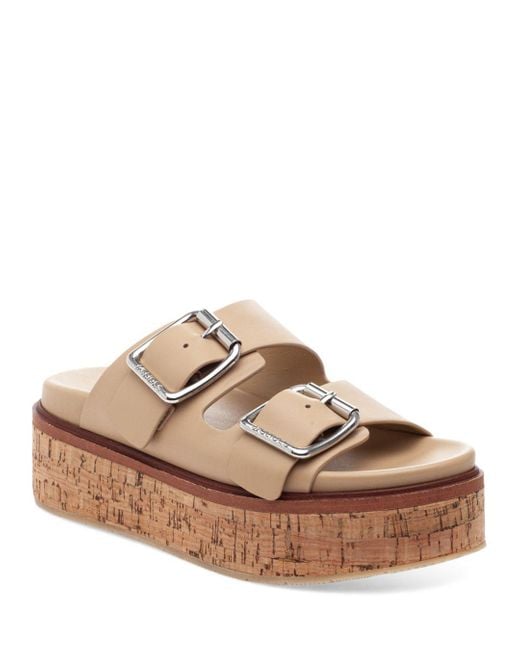 J/Slides Belinda Double Buckle Platform Slide Sandals in Brown | Lyst