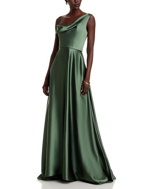 Amsale Green One Shoulder Drape Front Gown