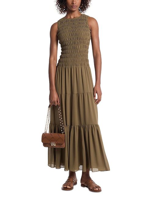 Michael Kors Brown Michael Smocked Tank Maxi Dress