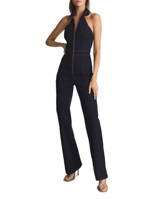 Reiss Pennie Denim Halter Jumpsuit in Indigo (Blue) Lyst