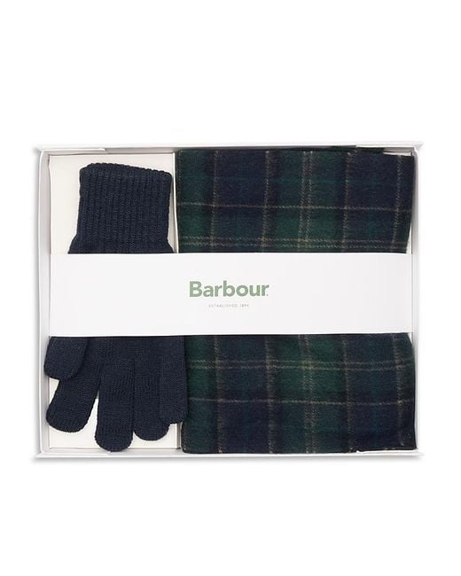 Barbour Blue Tartan Scarf & Glove Gift Set for men
