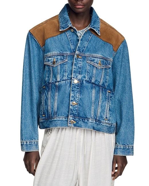 Sandro Blue Denim & Suede Jacket