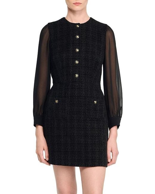 leather look long sleeve dress Faux-Leather And Lace Dress - Black