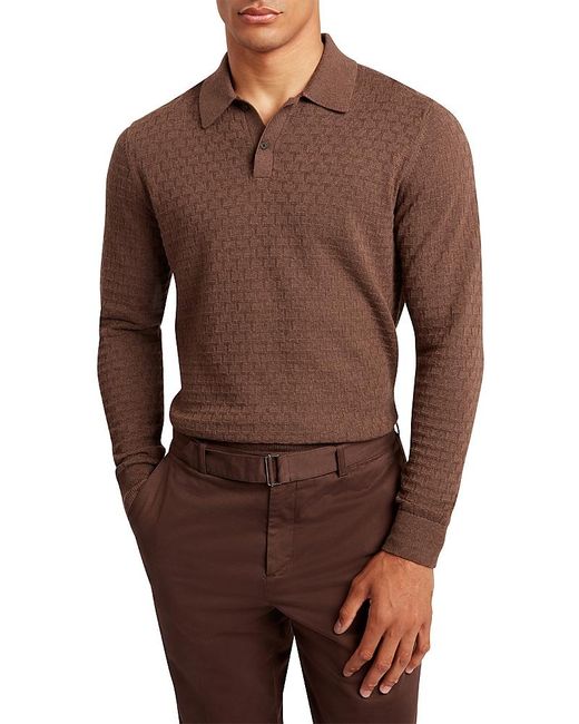 Ted Baker Men's Brown Gaten Long Sleeve Textured Stitch Polo Ted Baker Men's Brown Gaten Long Sleeve Textured Stitch Polo