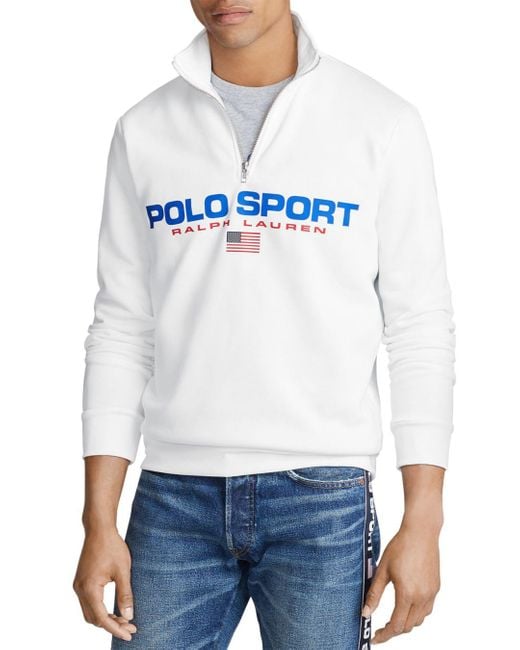 Polo Ralph Lauren Fleece Quarter Zip Sport Sweatshirt in White for Men ...